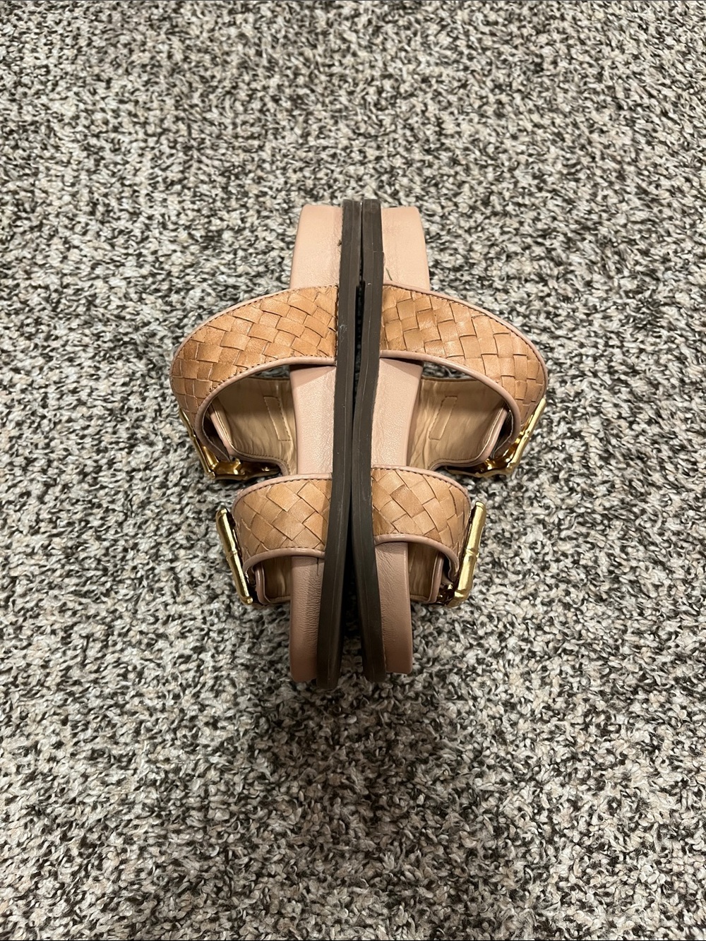 Schutz Enola Tan Woven Double-Buckle Sandals - Picture 2 of 6